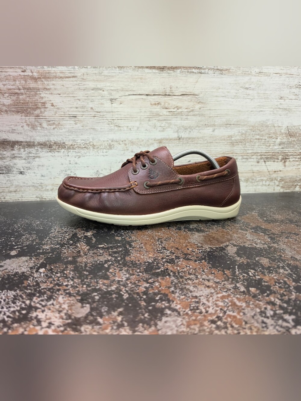 SAS Decksider Boat Shoes Loafers Sz 9.5 W Wide Used Brown Leather Made in USA